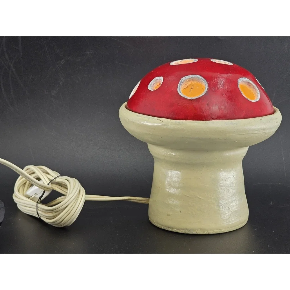 Vtg Toadstool Mushroom Table Lamp – Cozy Cottage Core Handmade Signed Artist